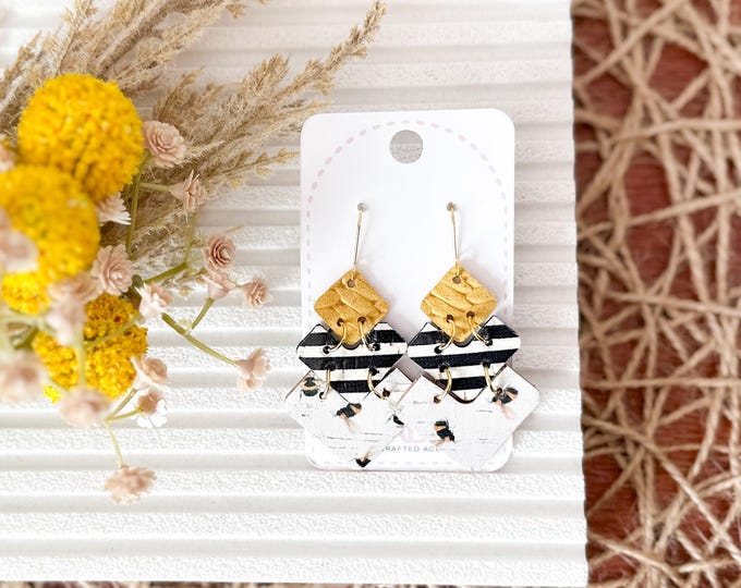 Bee & Black Striped Chevron Earrings