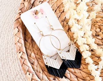 Chevron Hoop Leather Earrings