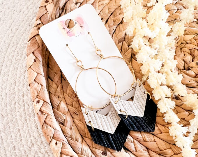 Chevron Hoop Leather Earrings
