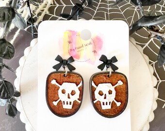 Distressed Black & White Skull Earrings