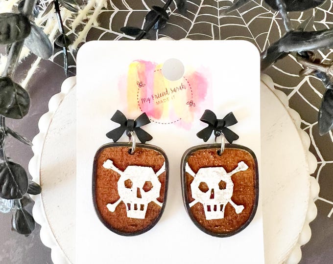 Distressed Black & White Skull Earrings