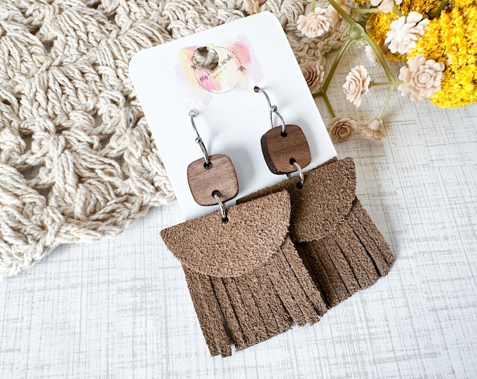 Mocha Suede Geometric Earrings