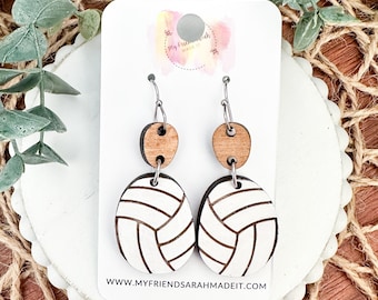 Hand-Painted Wooden Volleyball Earrings