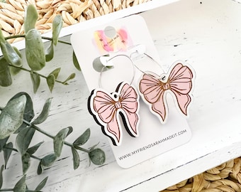 Handpainted Wooden Bow Earrings