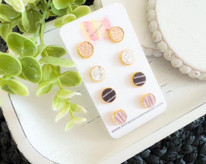 Pink Leopard and Black Striped Neutral Stud Set