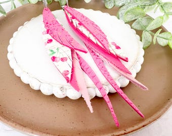 Pink Cherry Layered Leather Earrings