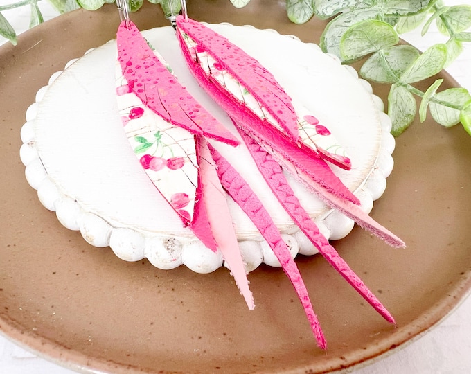 Pink Cherry Layered Leather Earrings