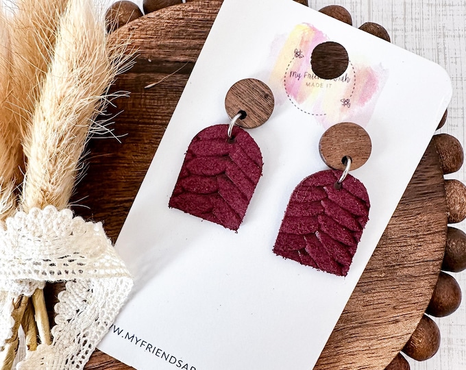 Burgundy Braided Leather Earrings