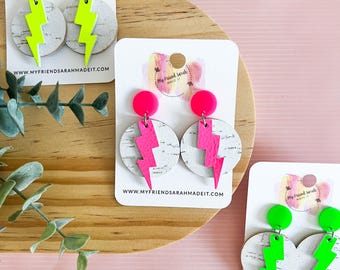 Neon Lightning Bolt Cork Earrings