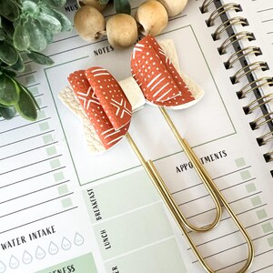 Terracotta Patterned Planner Bow Clip | Jumbo Planner Clip | Faux Leather Bookmark | Teacher Gift Idea | Neutral Boho Clip | #2722