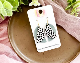 Polka Dot & Dusty Aqua Leather Earrings