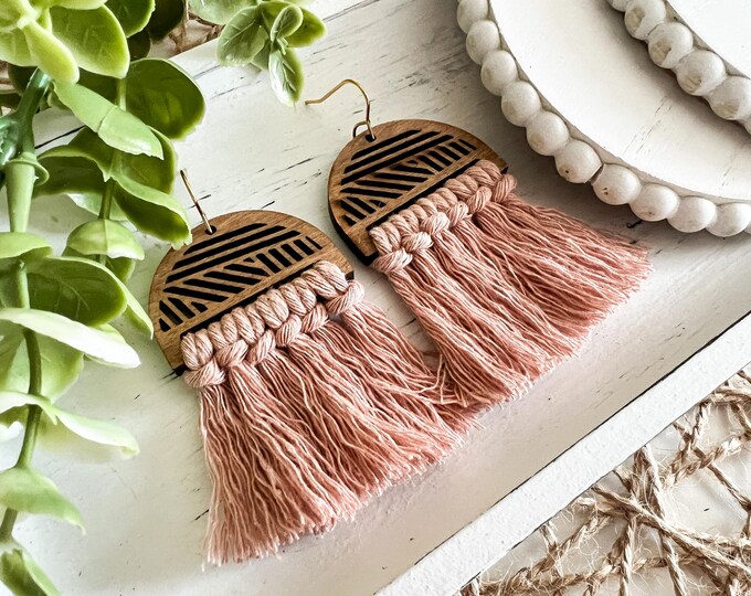 Blush Pink Macrame Arch Earrings