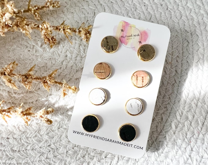 Neutral Cork Stud Earring Set
