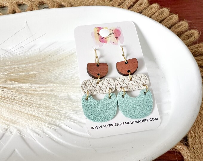 Wood, Suede + Leather Earrings