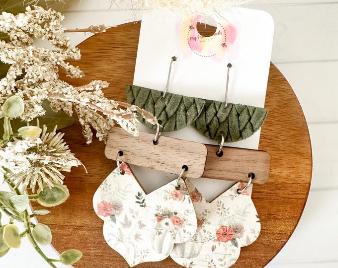 Farmhouse Pumpkin Geometric Cork & Wood Earrings