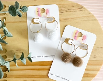 Fluffy Pom Pom Hoop Earrings