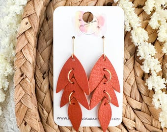 Rust Leather Falling Leaves Earrings