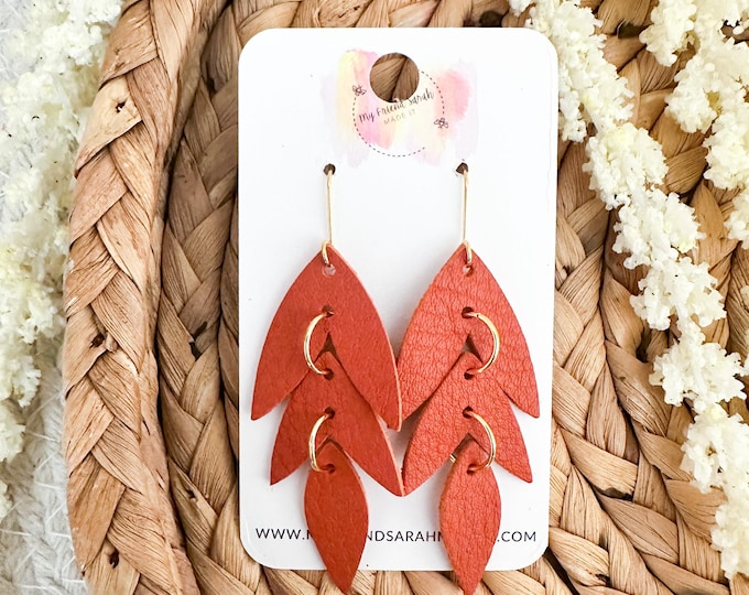 Rust Leather Falling Leaves Earrings