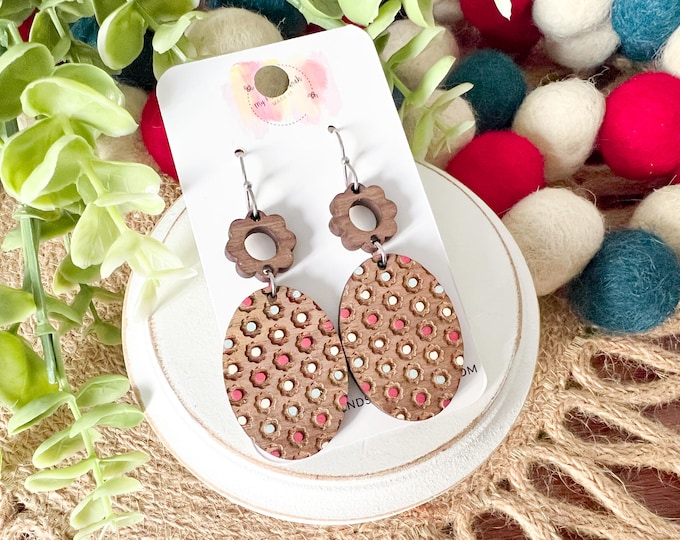 Retro Floral Wooden Earrings