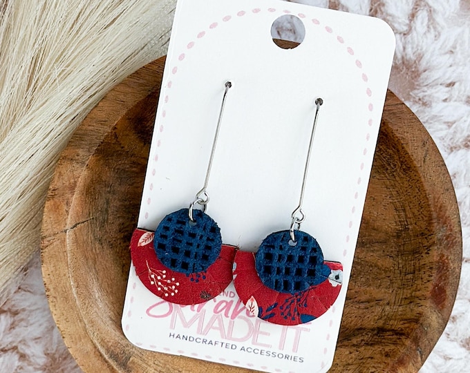 Red Floral Cork Fan Earrings