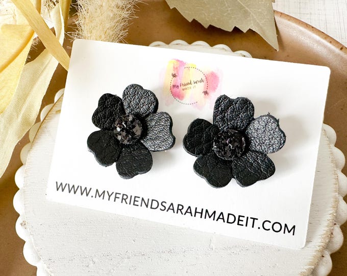 Black Floral Statement Stud Earrings