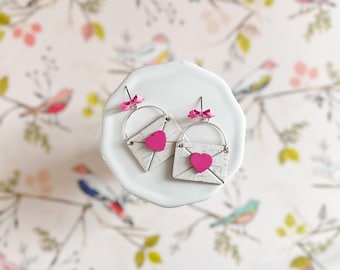 Pink Heart Love Letter Earrings