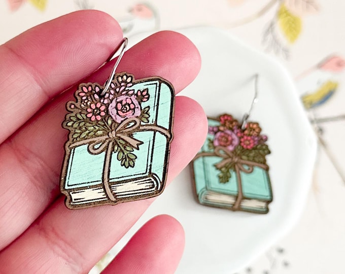 Aqua Floral Book Earrings