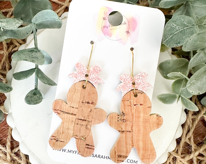 Pink Bow Gingerbread Earrings