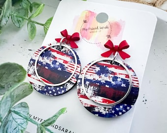 Patriotic Bow Hoop Earrings