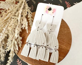 White Textured Leather Chandelier Dangles