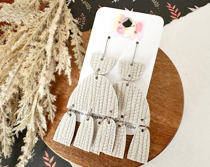 White Textured Leather Chandelier Dangles