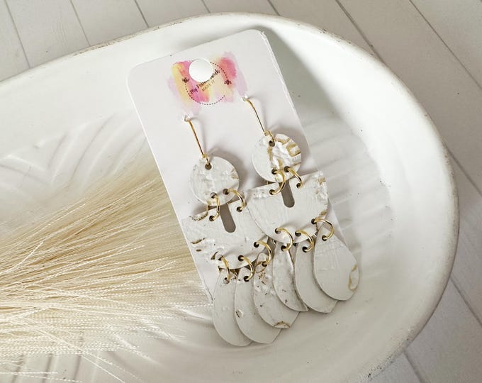 White & Gold Statement Chandelier Earrings