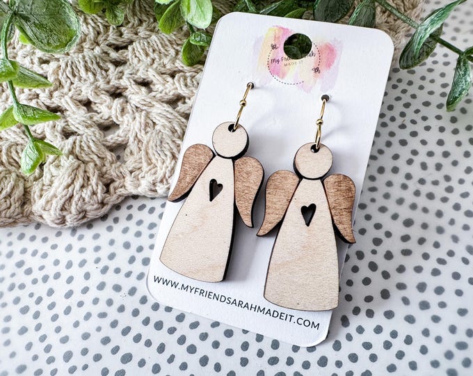Wooden Angel Earrings