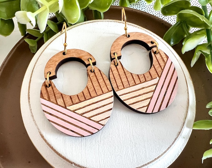 Blush & Sand Geometric Wooden Earrings
