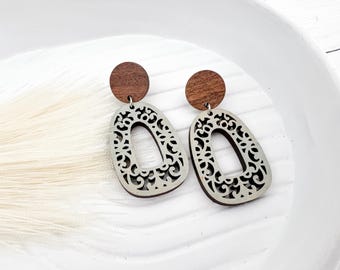 Neutral Boho Wooden Earrings