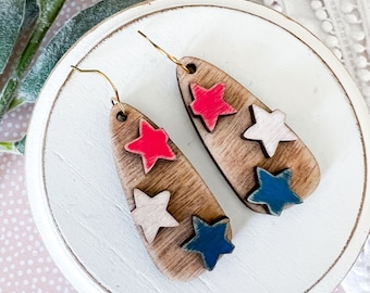 Rustic Americana Star Wedge Earrings