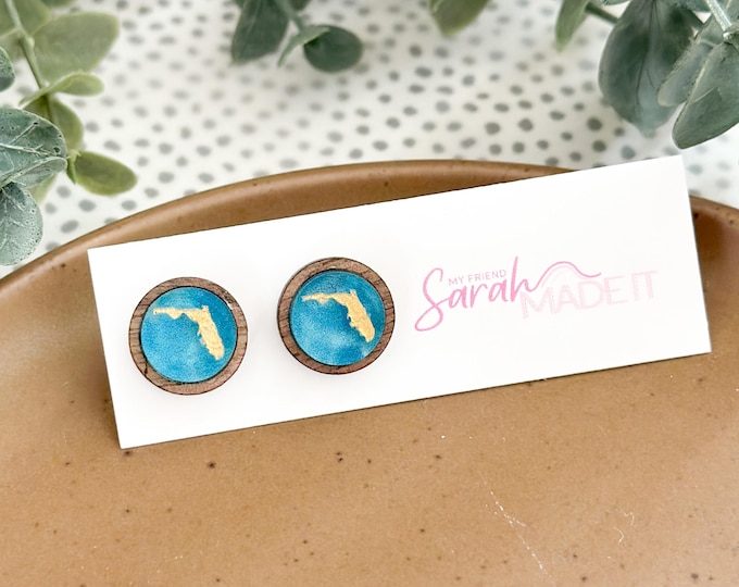 Acrylic & Wood Florida State Stud Earrings