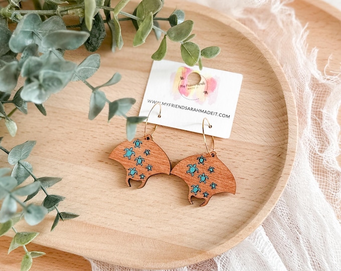 Hand Painted Manta Ray Earrings