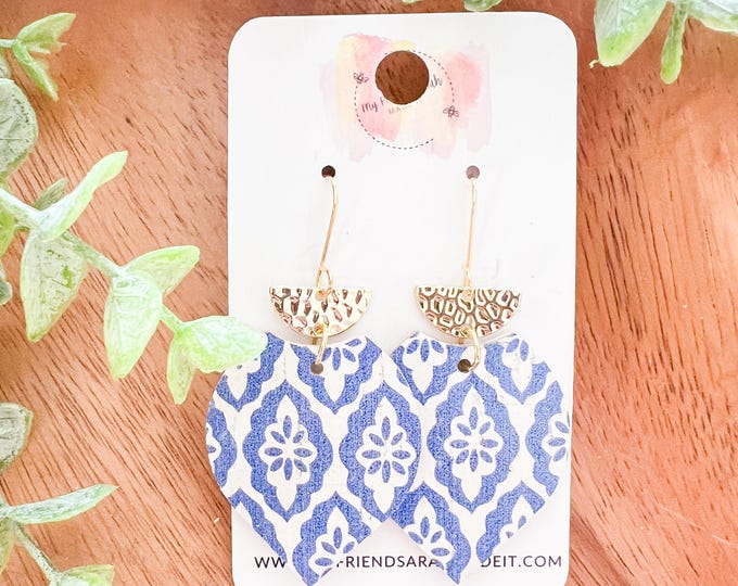 Blue Tile Petal Earrings