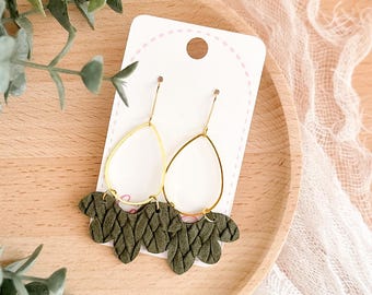 Olive Green Leather Earrings