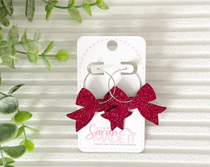 Red Glitter Bow Earrings