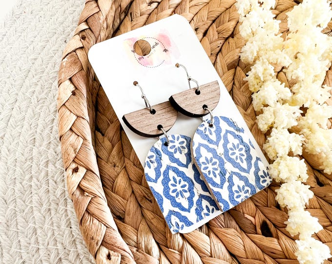 Blue Tile Drop Earrings