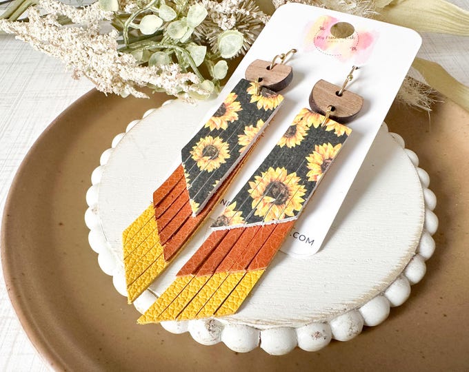 Sunflower Leather Fringe Earrings