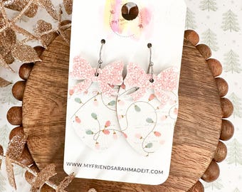 Pink Christmas Light Ornament Earrings