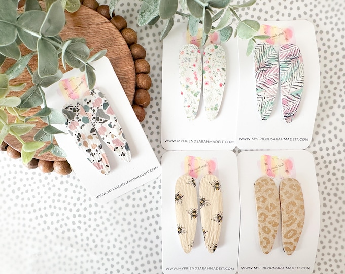 Patterned Leather Snap Clips | You Choose Barrette Duo