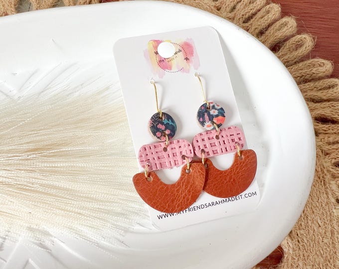 Floral Cork + Leather Earrings
