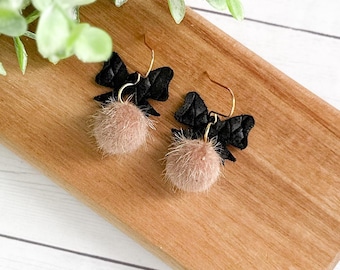 Black Leather Bow Earrings