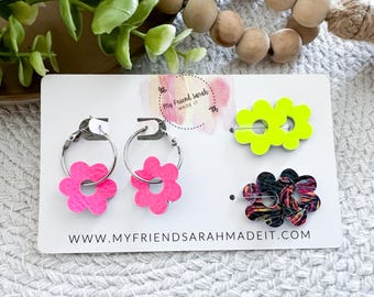 Interchangeable Neon Floral Hoop Earring Set