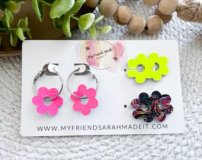 Interchangeable Neon Floral Hoop Earring Set