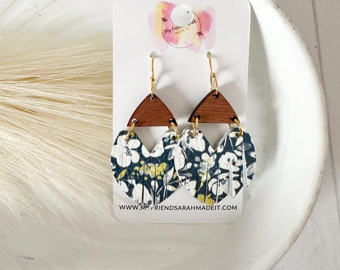 Navy & Mustard Floral Fringe Earrings